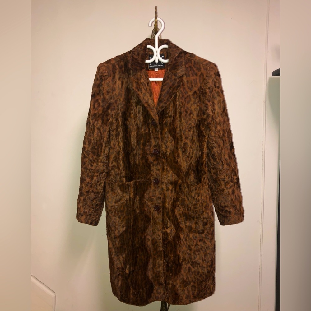 International Concepts Brown animal print vintage coat